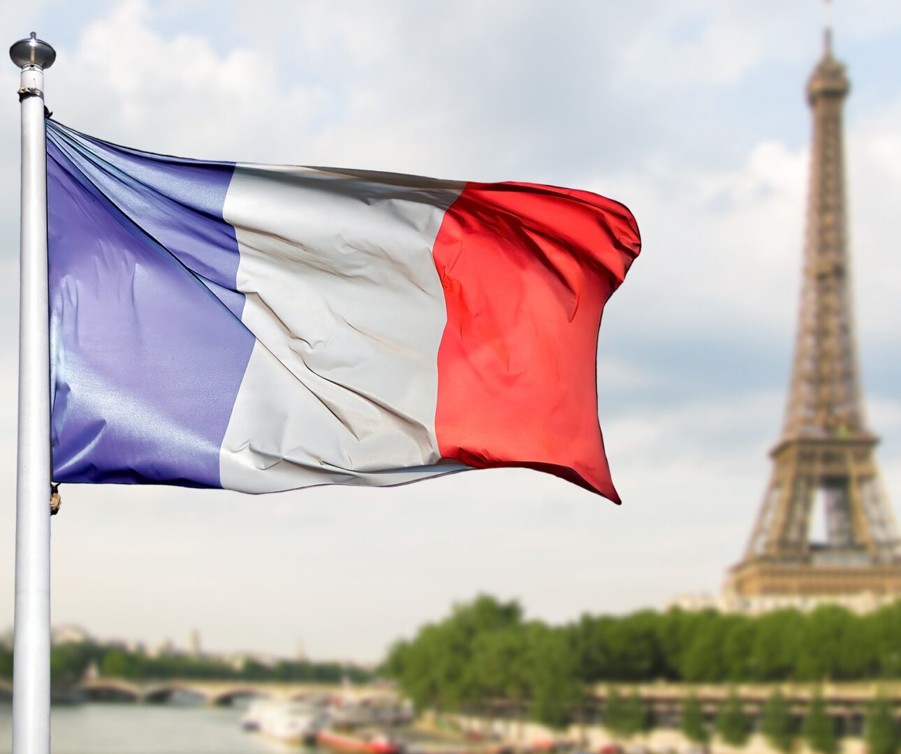 French colors with Paris landmark backdrop